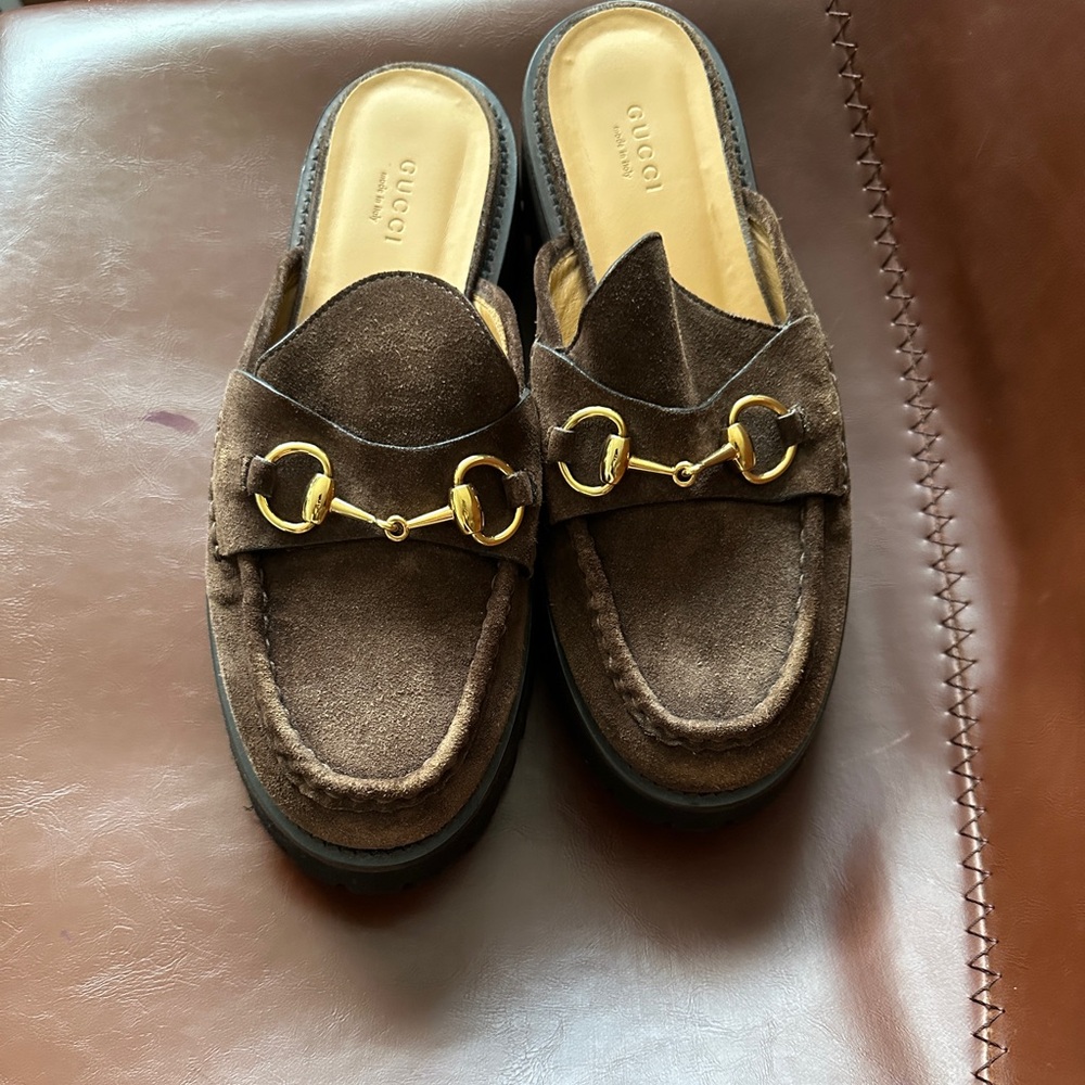Gucci Sylke Brown Suede Mules